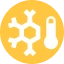 Yellow circle with a white chemical structure on the left and a white thermometer icon on the right, suggesting a focus on chemistry and temperature.